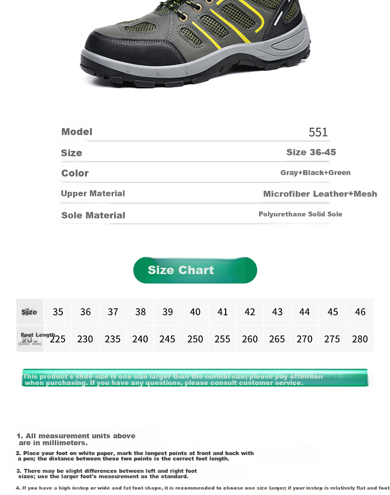 LAOGUANJIA Men's Breathable Durable Hiking Steel Toe Safety Work Shoes Anti-Smash Anti-Puncture Comfortable 551 Size 43 12