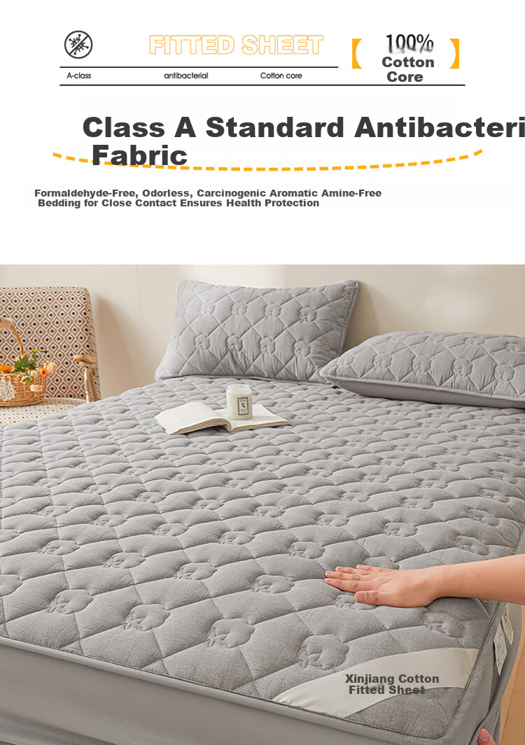 Hodo Class A 100% Xinjiang Cotton Pure Cotton Fitted Sheet 1.5x2m Mattress Protector Winter Quilted Bed Cover Elegant Gray 8