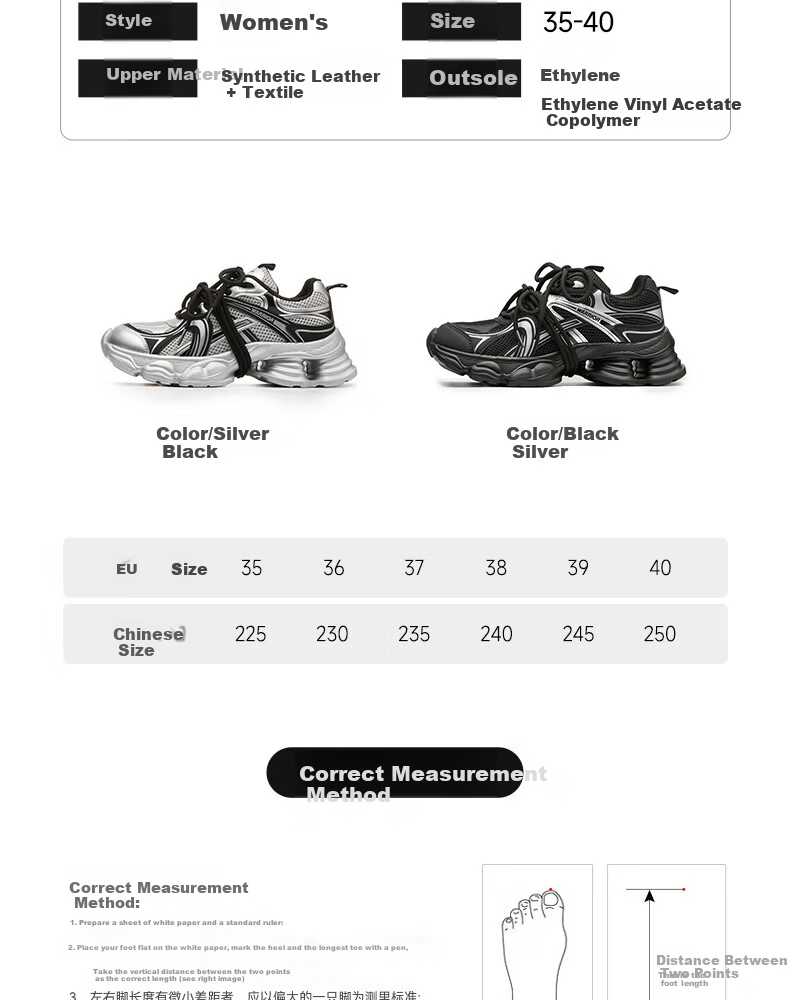 Warrior Women's Dad Sneakers 2026 Spring New Versatile Mesh Shoes Thick Sole Casual Sports Shoes Silver Black Size 35 4