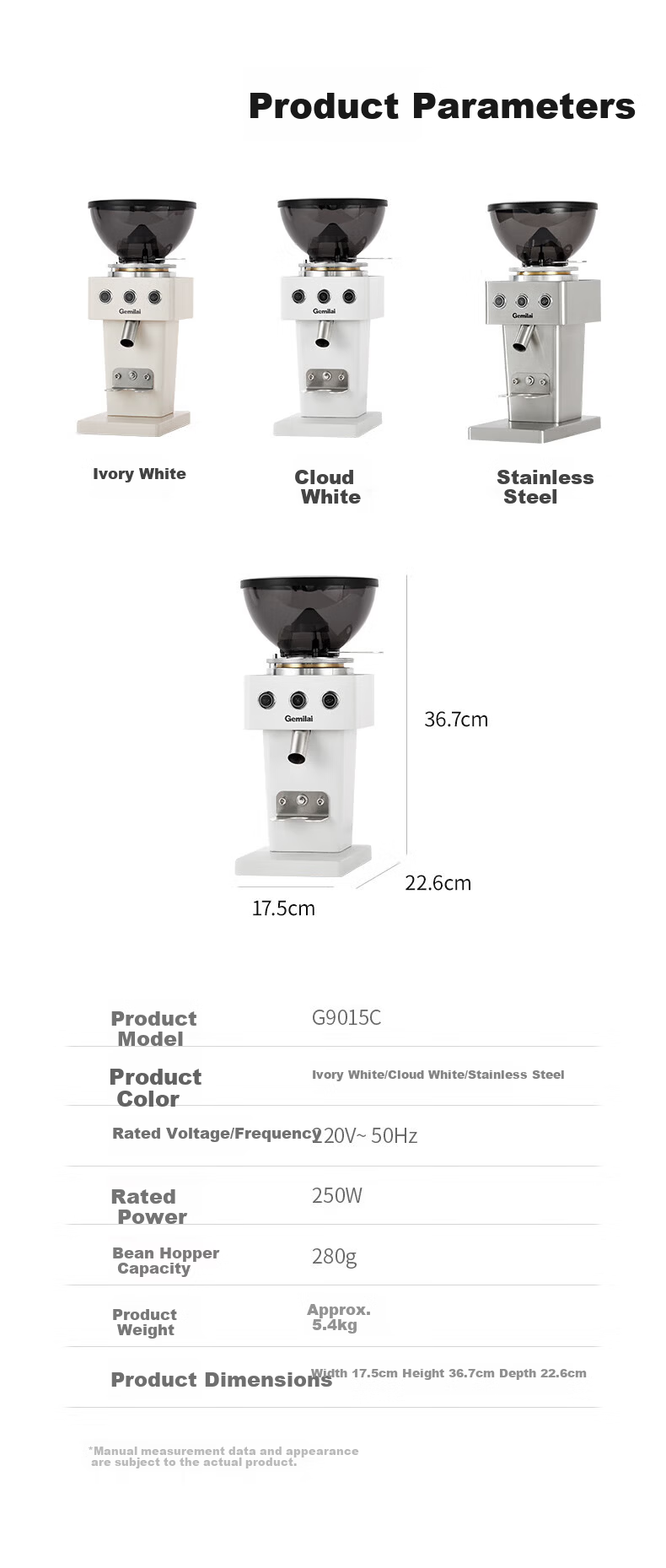 GEMILAI G9015C Electric Coffee Grinder with Dual Bean Hopper, 64mm Flat Burr, Home Use, Small Appliance, New Year Gift 14