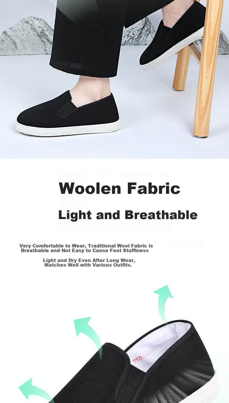 BUSHEYUAN Traditional Men's Slip-On Cloth Shoes Elderly Shoes Thousand-Layer Sole Old Beijing Cloth Shoes YW20 Black Size 38 3