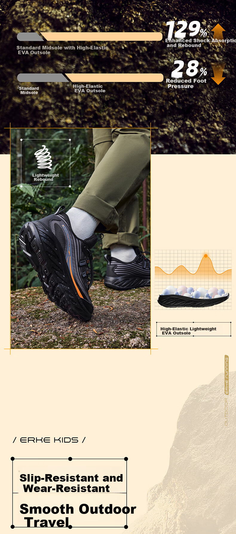 ERKE Kids Drawstring Sports Shoes Boys and Girls Children's Trail Running Shoes New Black/Steel Gray Size 33 11