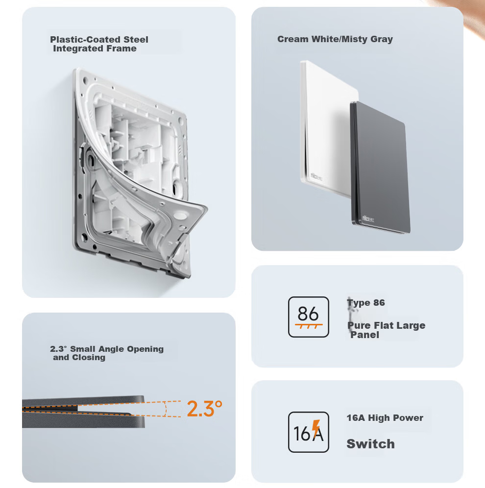 NVC Lighting Electrical Switch Socket Three-Hole 16A Socket Air Conditioner Socket 86-Type Ultra-Thin Panel N29 Misty Gray 6