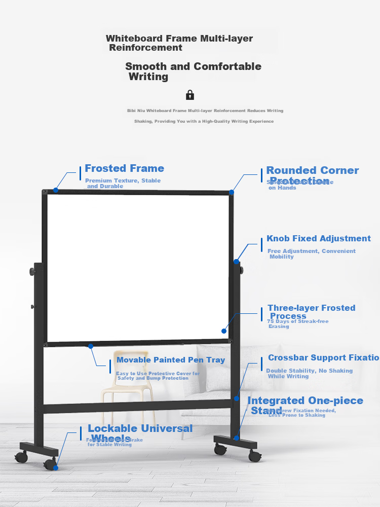 Bibiniu 90*150cm Double-Sided White Board with Green Board And Stand, Adjustable Height And Flip-Top, Office And Home Use Blackboard with H-Shaped Stand, White And Green Board BBNV-L90150 5