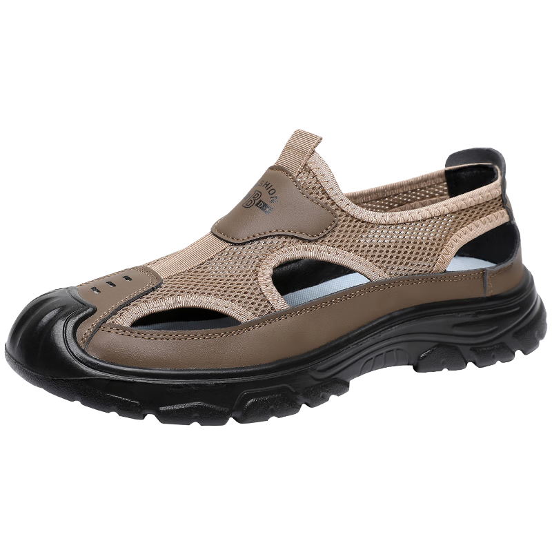 Yidisen Summer Genuine Breathable Water-Resistant Hiking Sandals Men Hollow Out Beach Shoes Mesh Toe Cap Coffee Color Size 38