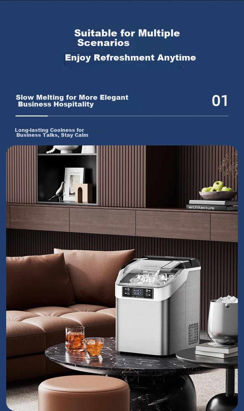 BEIJIXIONG Home Fully Automatic Large Capacity Ice Maker 30/35kg Desktop Ice Machine for Dormitory KTV Bar Internet Cafe Office Kitchen Small Appliance with 24 Ice Trays Silver Dual Power 7