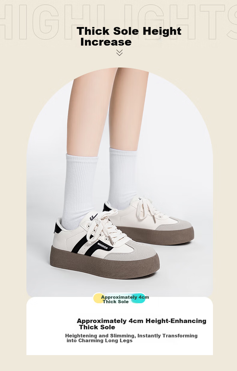 Warrior Official Women's Shoes 2026 Summer Retro German Training Shoes Women's White Sneakers Women's Height Increasing Shoes Beige Black Size 35 2