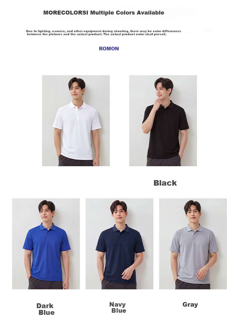 Romon Ice Silk Short Sleeve T-Shirt Men's Summer Business Casual Polo Collar Base Shirt Middle-aged and Young Dad Men's Wear 7