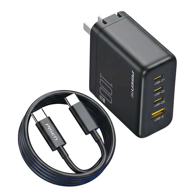 Pisen 100W GaN Charger Set PD65W Multi-Port Type-C Plug Universal Apple 40W Fast Charger for iPhone 17/16 Lenovo Huawei Laptop