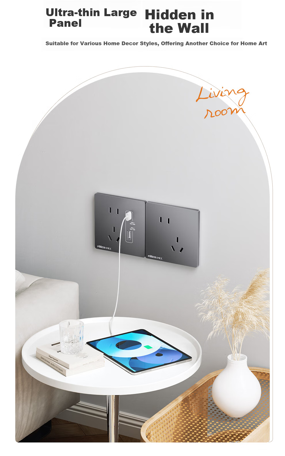 NVC Lighting Electrical Switch Socket Three-Hole 16A Socket Air Conditioner Socket 86-Type Ultra-Thin Panel N29 Misty Gray 12