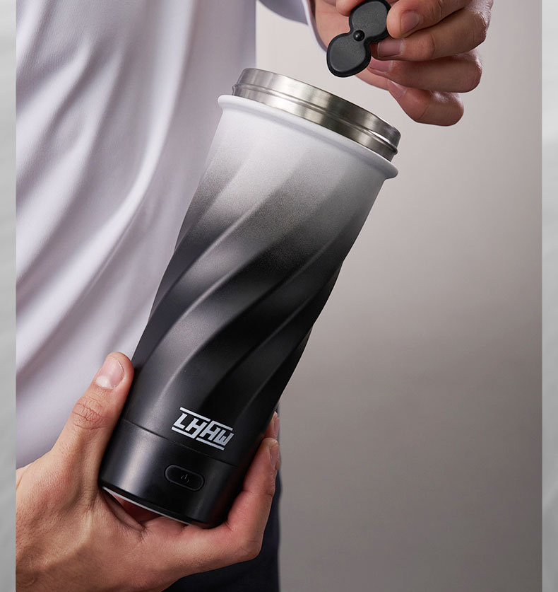 LHHW Luhanwei Magnetic Insulated Stirring Cup Stainless Steel Protein Powder Automatic Shaker Sports Water Bottle Power Black 8