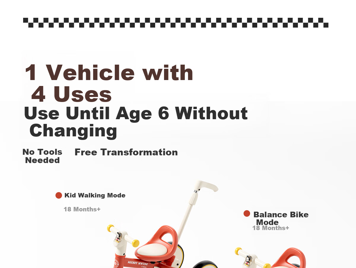 DISNEY Kids Tricycle Balance Bike 1-3-6 Years Toddler Pedal Bicycle Baby Birthday Gift Walker Push Bike 6
