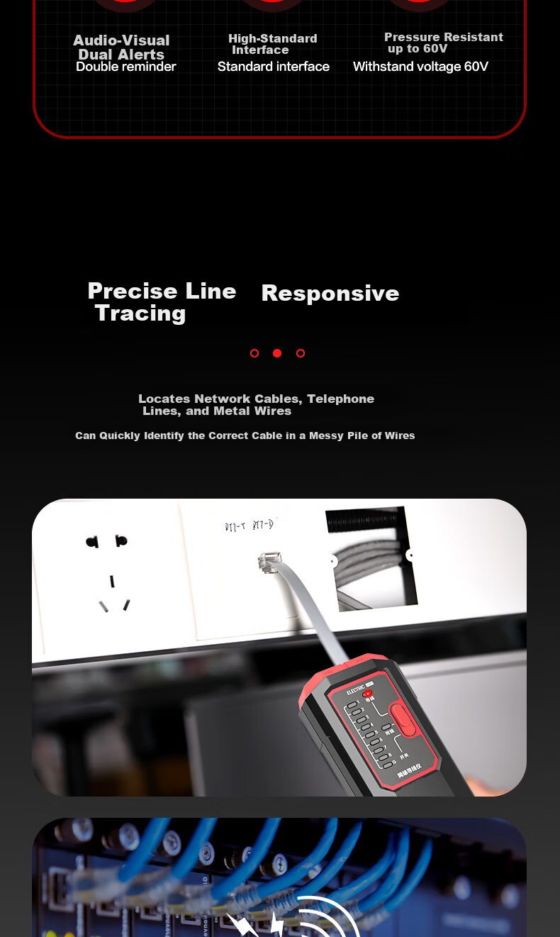 Deli Multifunctional Network Cable Tester Telephone Line Tracker Network Line Tracing Instrument 2