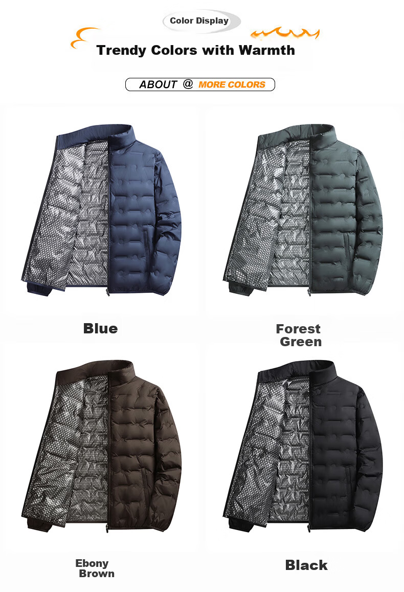 ROMON Men's Down Jacket Winter Trendy Casual Comfortable Warm Stand Collar Coat Black M 7918 10