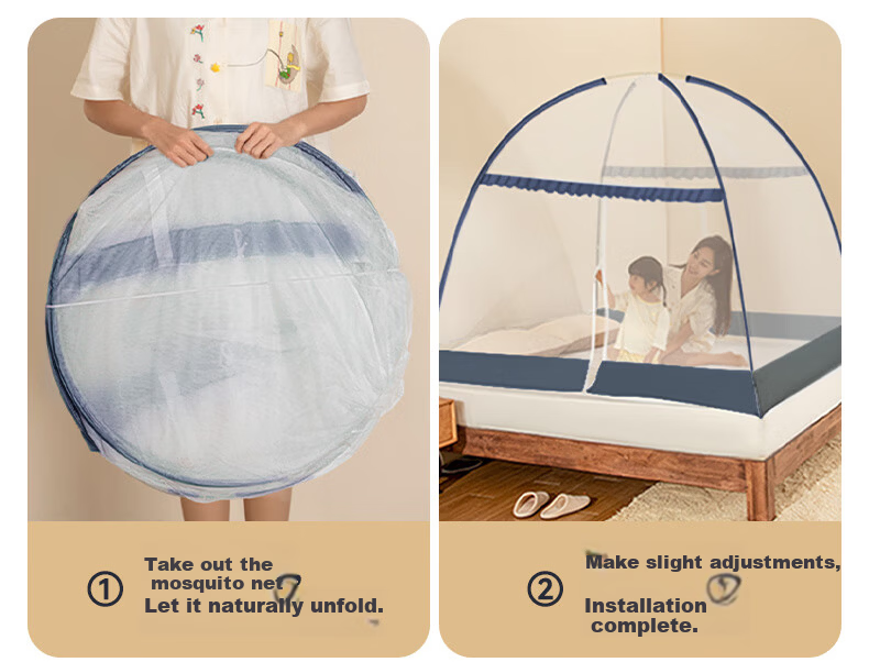 Gaorui No-Installation Mongolian Yurt Mosquito Net Anti-Fall Class A Home Bedroom 1.8×2m Sea Salt Blue [Thickened Steel Wire Frame] 3