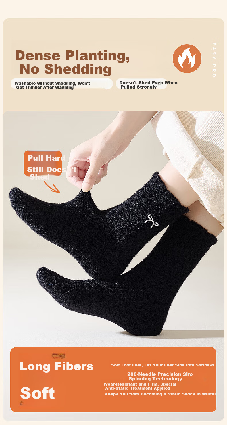 Eve's Elegance Women's Mid-Calf Autumn Winter Thickened Australian Wool Warm Socks with Lace and Bowknot, 4 Pairs Home Sleep Socks 5