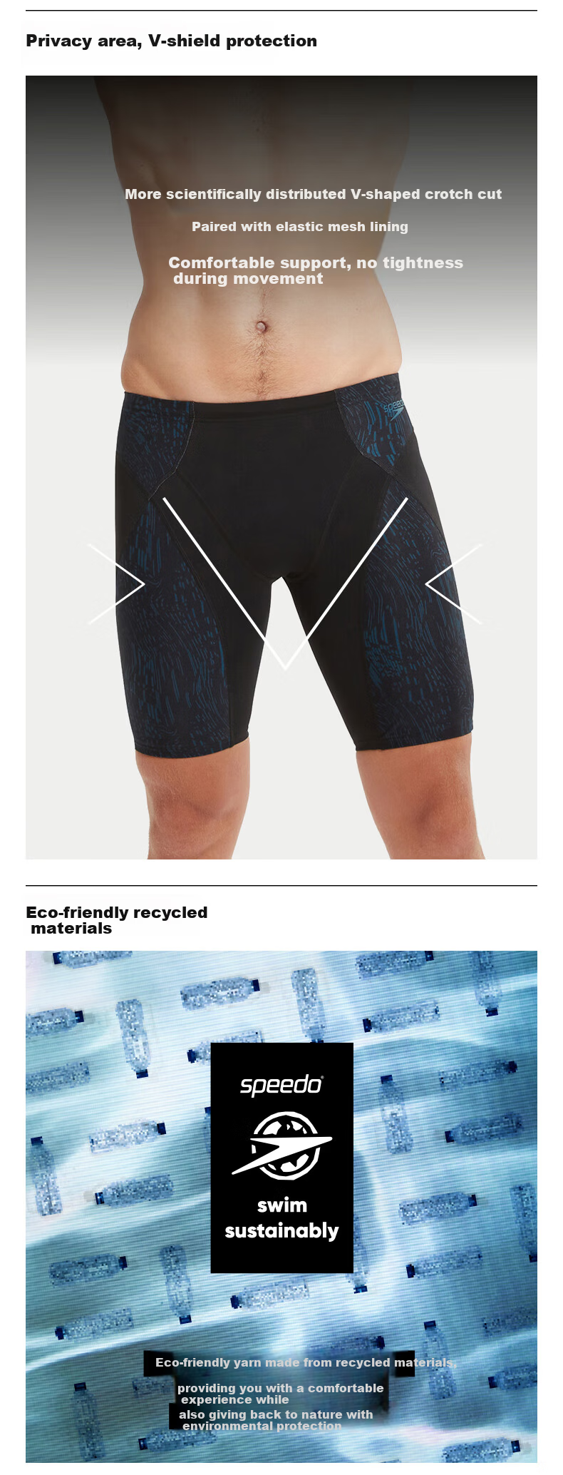 Speedo Men's Functional Series Muscle Support Swimming Fitness High-Elastic Quick-Dry Knee-Length Swim Shorts, Black/sky Blue, Size 36 3