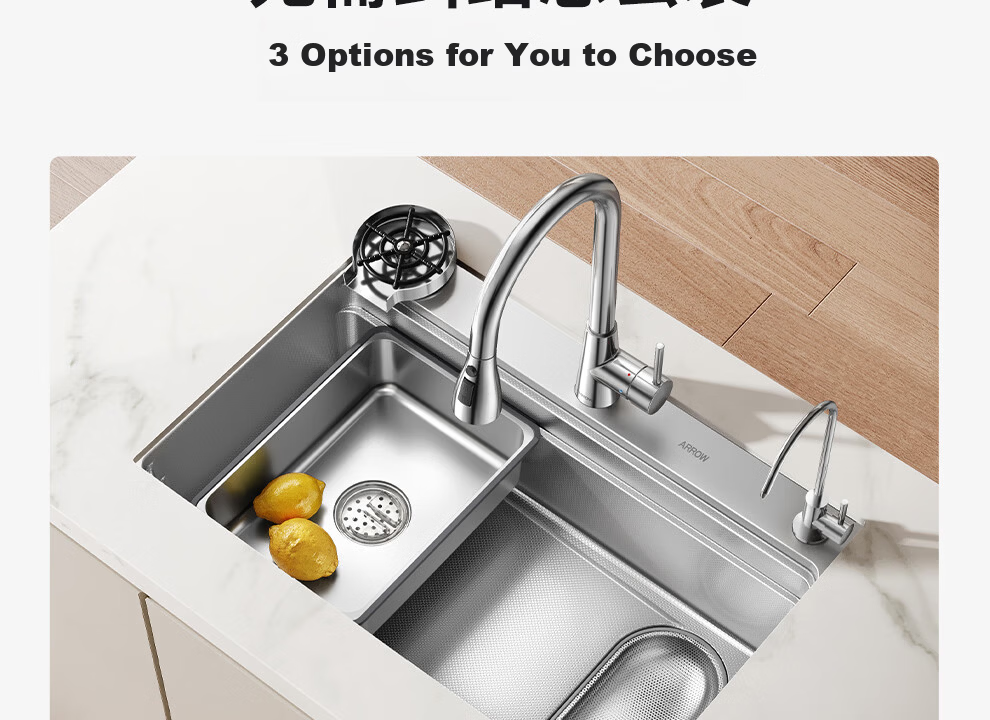 ARROW 3mm Thick 0-Coating Embossed Water Groove Large Single Bowl 304 Stainless Steel Vegetable Washing Sink Handmade Strainer Top-Mount and Under-Mount Basin 40