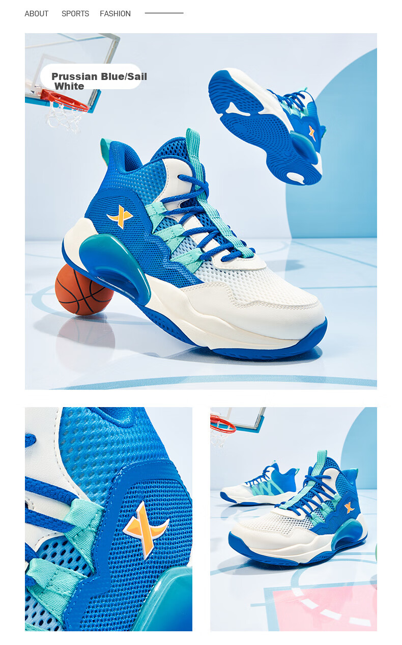 XTEP Children's Unisex Shock-Absorbing Wear-Resistant Basketball Shoes for Young National Champions, Deep Blue/mango Yellow, Size 35 15