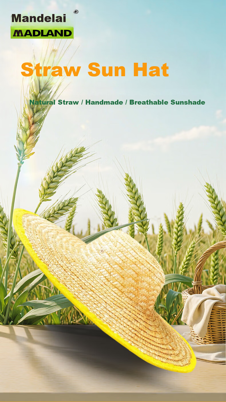 Mandelay Straw Sun Hat Summer Farmer Work Safety Large Brim Woven Hat 50cm 1