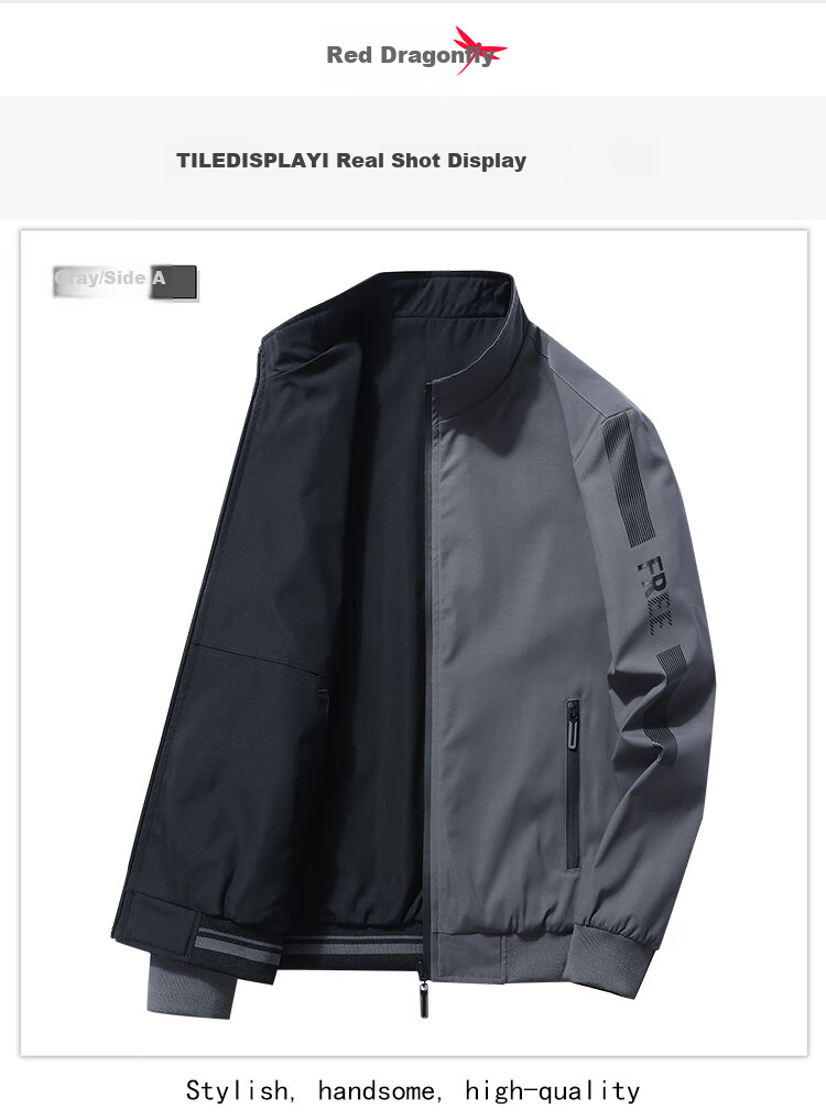 RED DRAGONFLY Men's Autumn Winter Business Commuter Stand Collar Casual Windproof Reversible Jacket Haze Blue 3XL 12