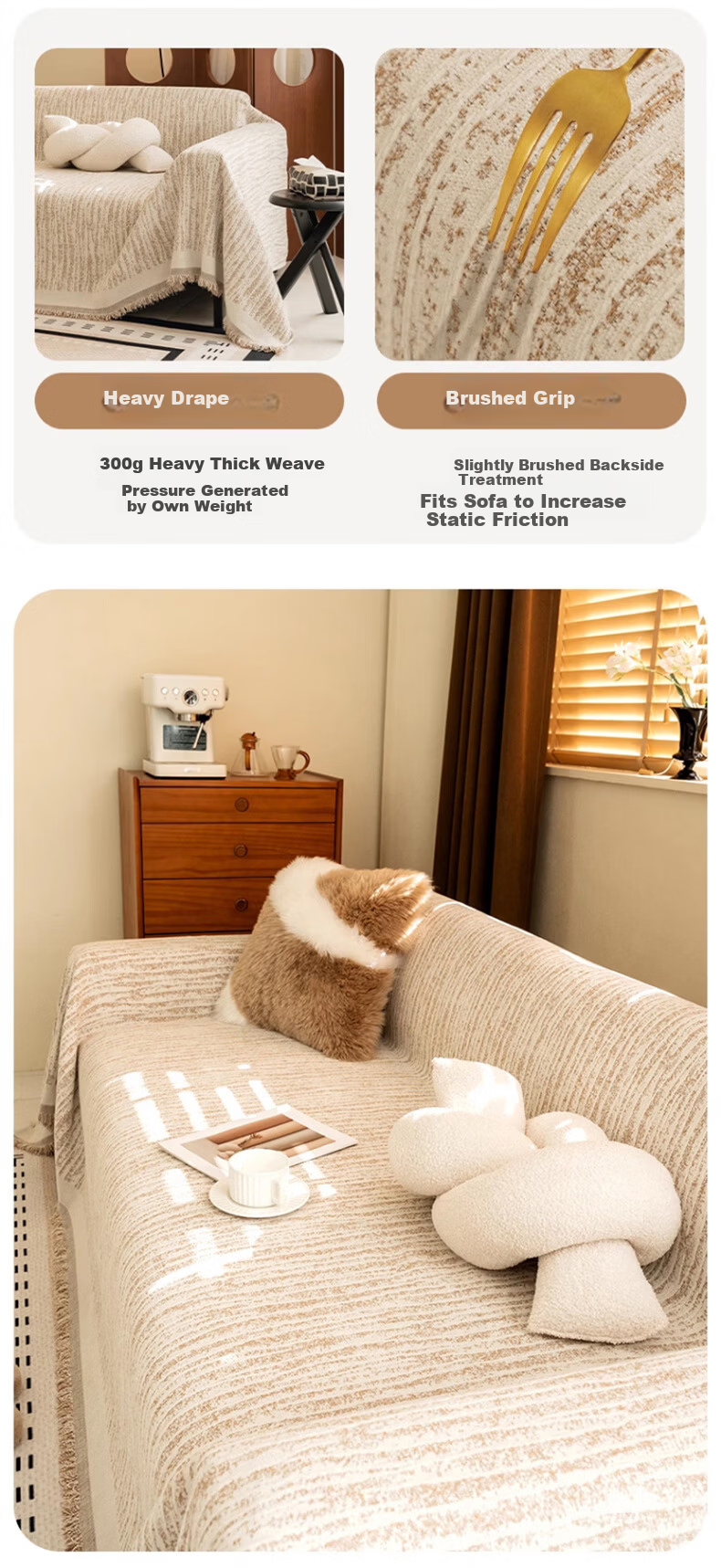 MUJI Class A Baby Sofa Cover Full Coverage Four Seasons Non-Slip Sofa Slipcover Full Wrap Cushion 180*340 Champagne Coffee 11
