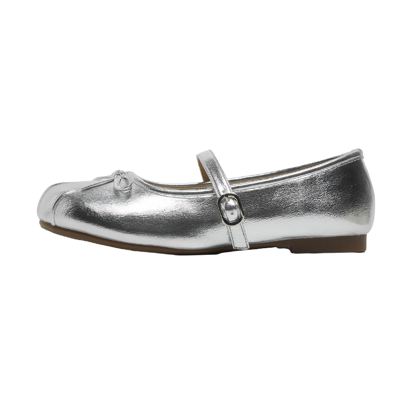 HUANQIU Silver French Style Ballet Mary Jane Flats for Women Summer Breathable Height Increasing Soft Sole Dress Shoes