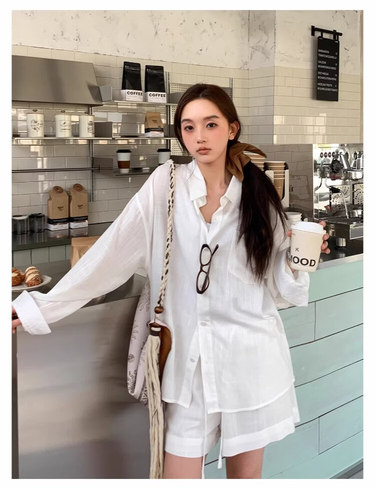 ICH MODE "Bangkok Holiday" Linen Shirt Women Lazy Style Physical Sun Protection Long Sleeve Shirt Linen Color L 33
