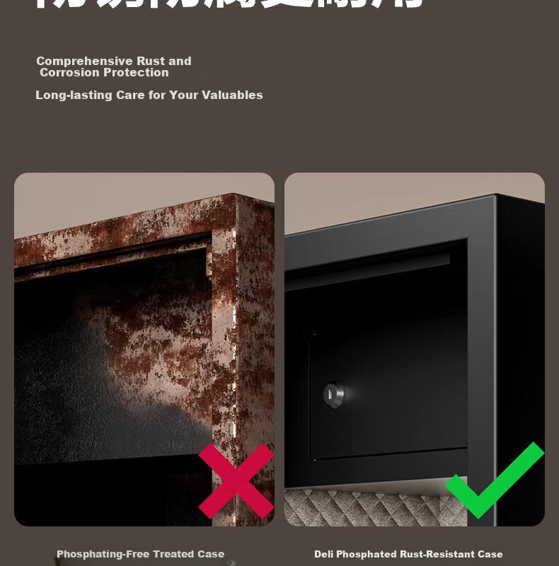 Deli Home Safe Box, Yao Zhen 60cm Fingerprint Unlock, All-Steel Anti-Theft Portable Small Gold Vault Can Be Used As Bedside Table, VA621 Gold 20