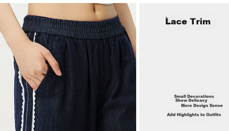 Semir Women's Summer Denim Jeans Lace Trim Wide Leg Loose Fit 2026 Lazy Floor-Length Pants 109326124008 7