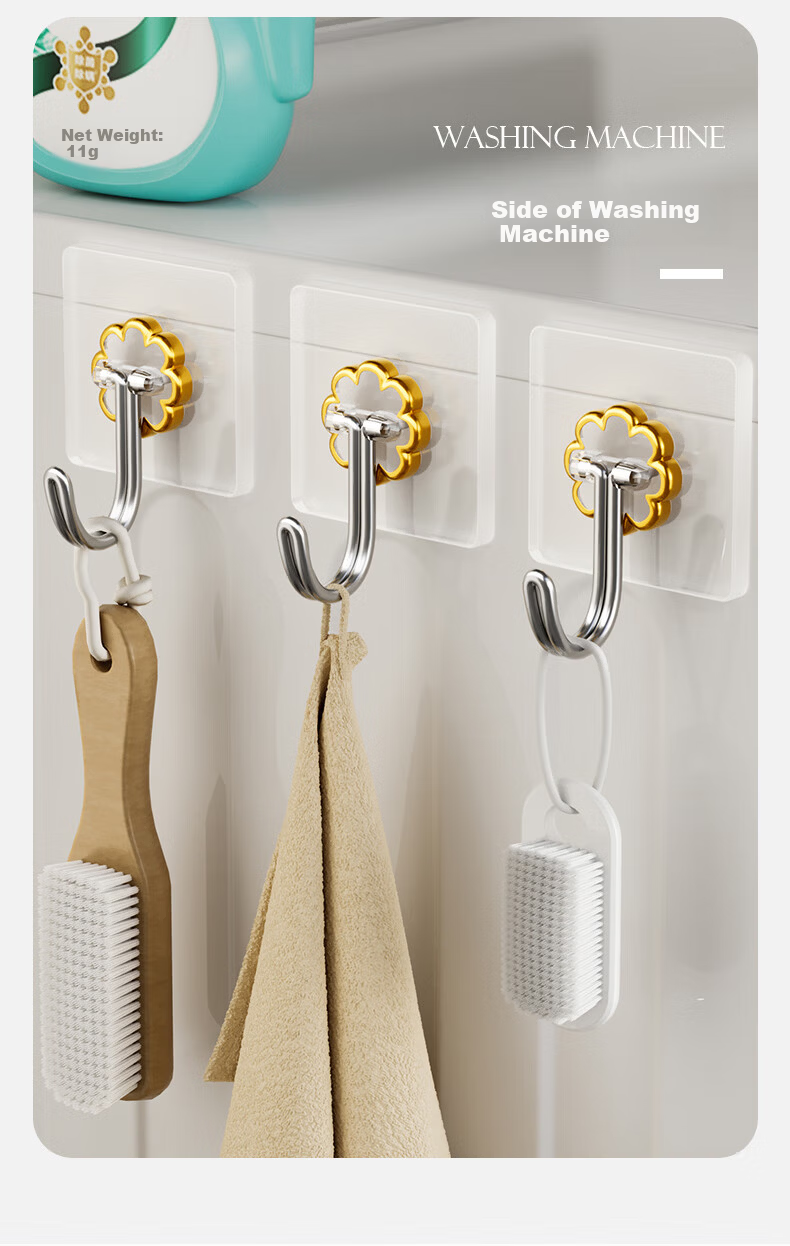 Baicaoyuan Strong Adhesive Hook Stainless Steel No-Drill Heavy Duty Transparent Wall-Mounted Hook for Dormitory Kitchen Bathroom 13