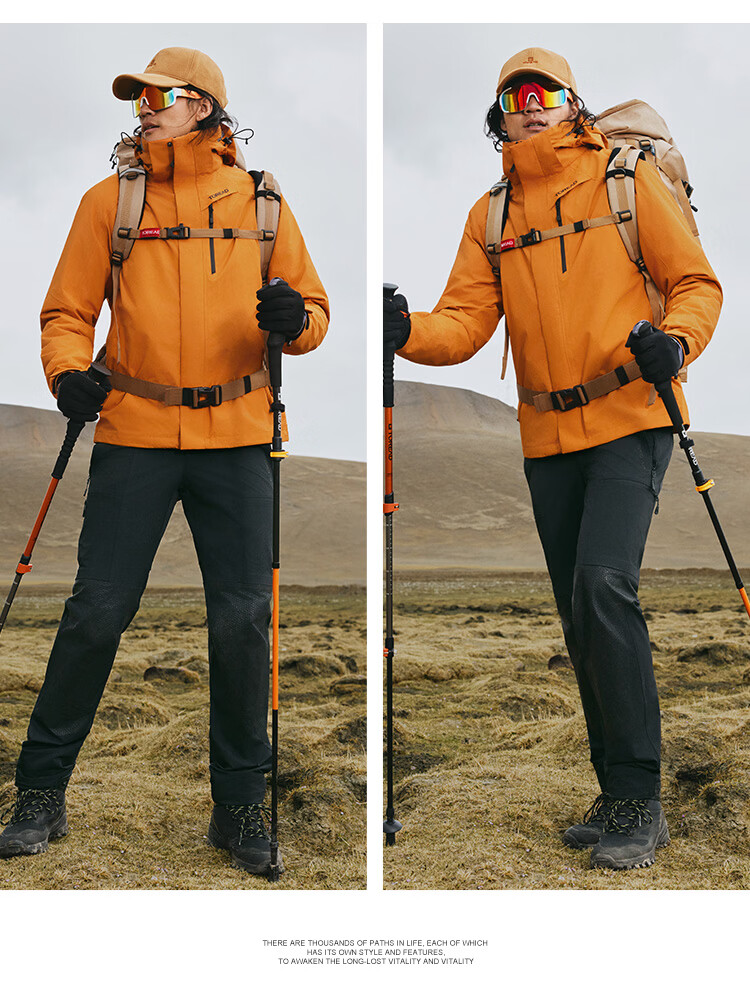TOREAD Men's Outdoor Three-In Fleece Jacket, Detachable Two-Piece Set, Windproof, Warm Mountaineering Suit, Cold-Resistant Outerwear 52