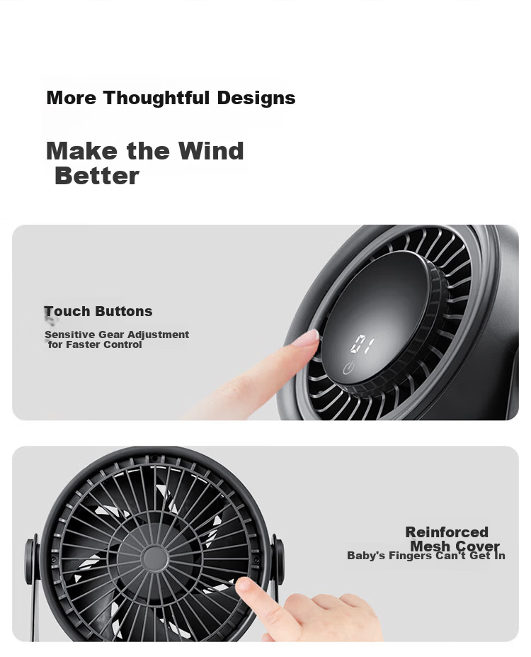 BULL Desktop Fan, Ultra-Quiet Air Circulator Fan, Small Fan for Office Desk, Cooling Device for College Dormitory, Wall-Mounted Electric Fan with 4000mAh Battery 16