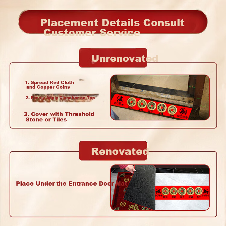 Feng Shui Pavilion Five Emperor Coins Threshold Stone Safety Entry Door Stone for New Home Renovation 4