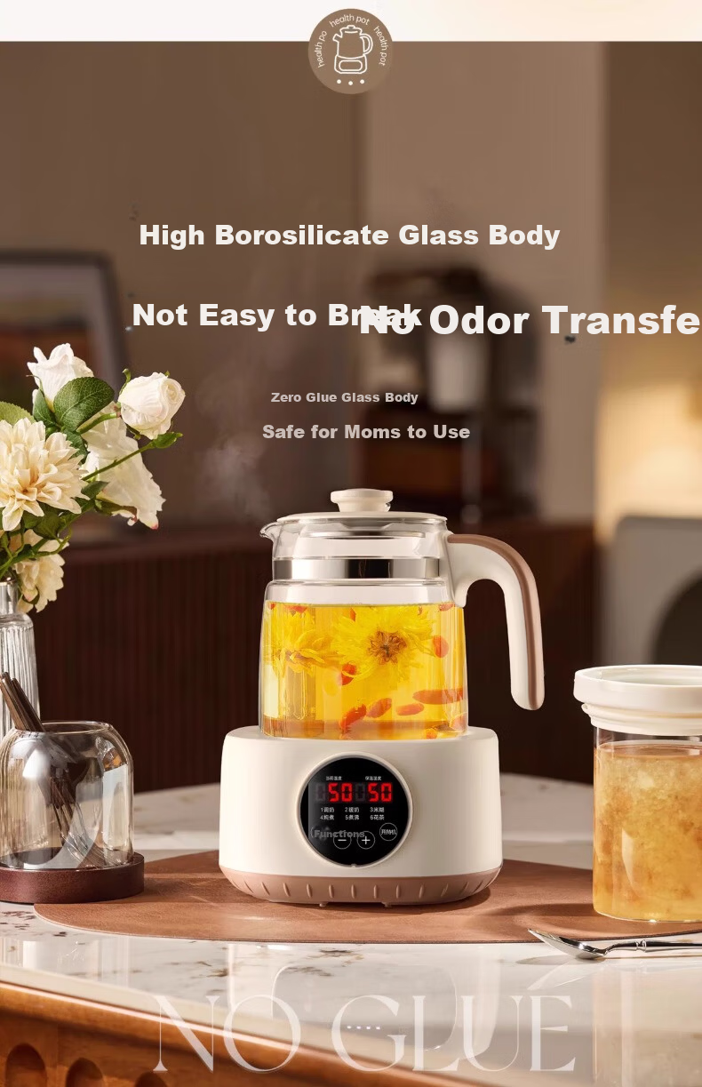 AUX YSW142 Glass Health Pot Automatic Milk Warmer Multifunctional Office Flower Tea Kettle Constant Temperature Electric Kettle Tea Cooker 316 Stainless Steel Base with Filter 3
