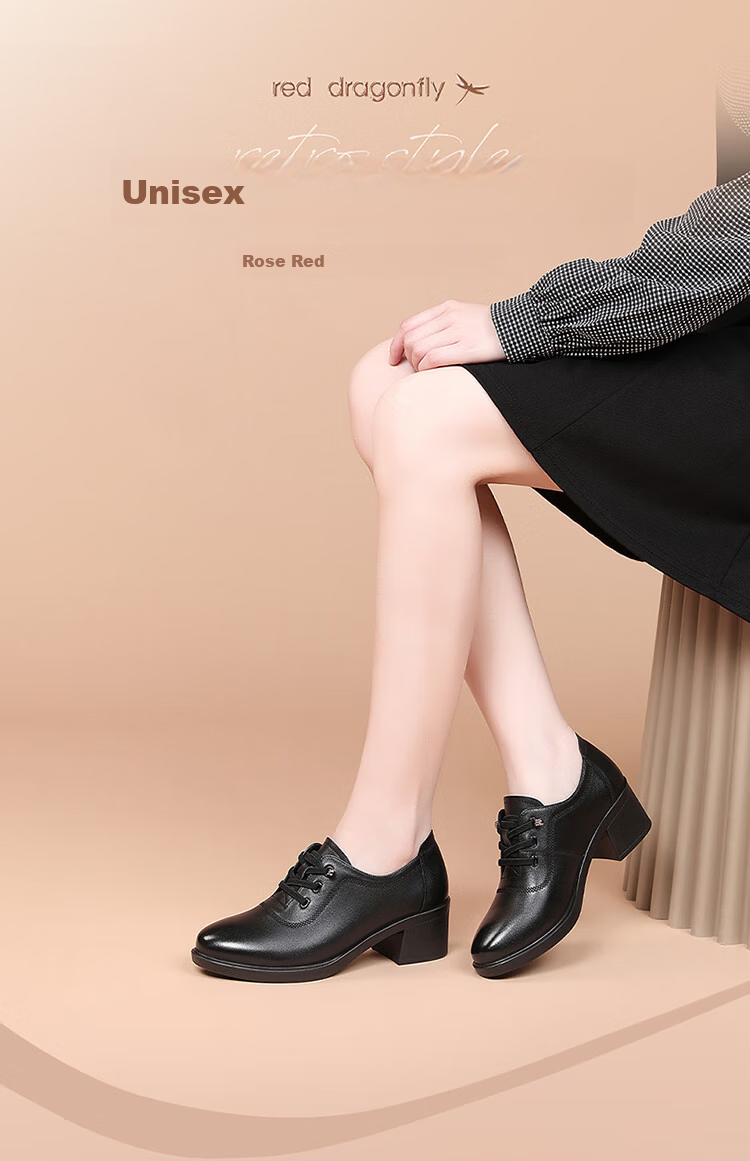 Red Dragonfly Women's Autumn Cowhide Breathable Soft Sole Leather Shoes Commuter Low-top Lace-up Mom Shoes WTB352101 Black Size 36 1