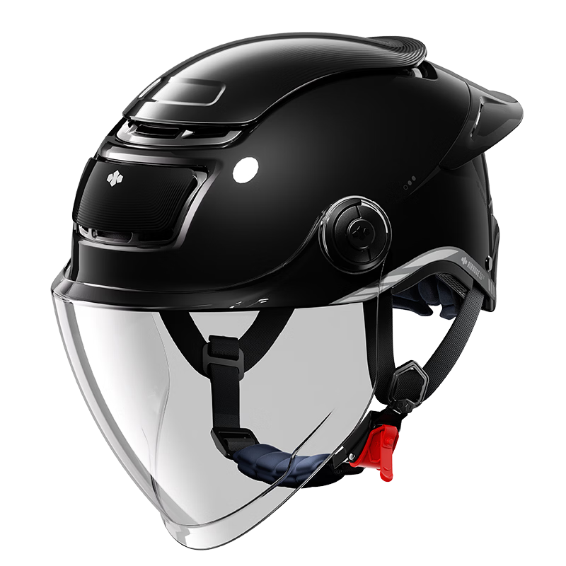 Two Little Bees 3rd Generation Zero-Feel Sunroof Helmet 3C Certified Electric Motorcycle Helmet Unisex Summer Sun Protection Half Helmet Breathable Safety Helmet Large Tail Wing/Obsidian Black