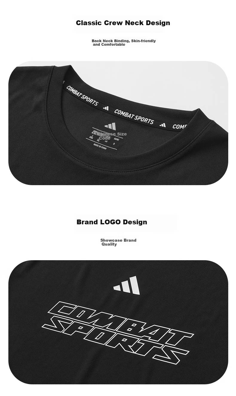 Adidas Quick-Dry Breathable Sports Short-Sleeve Lightweight Skin-Friendly Fitness Running Training T-Shirt, Black/white, Size S 4
