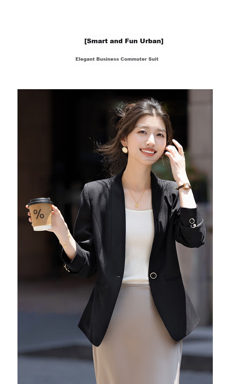 Demana [Smart Urban] Autumn Elegant Business Commuter Lapel Waist-Cinched Slim Fit Single-Button Women's Blazer 1