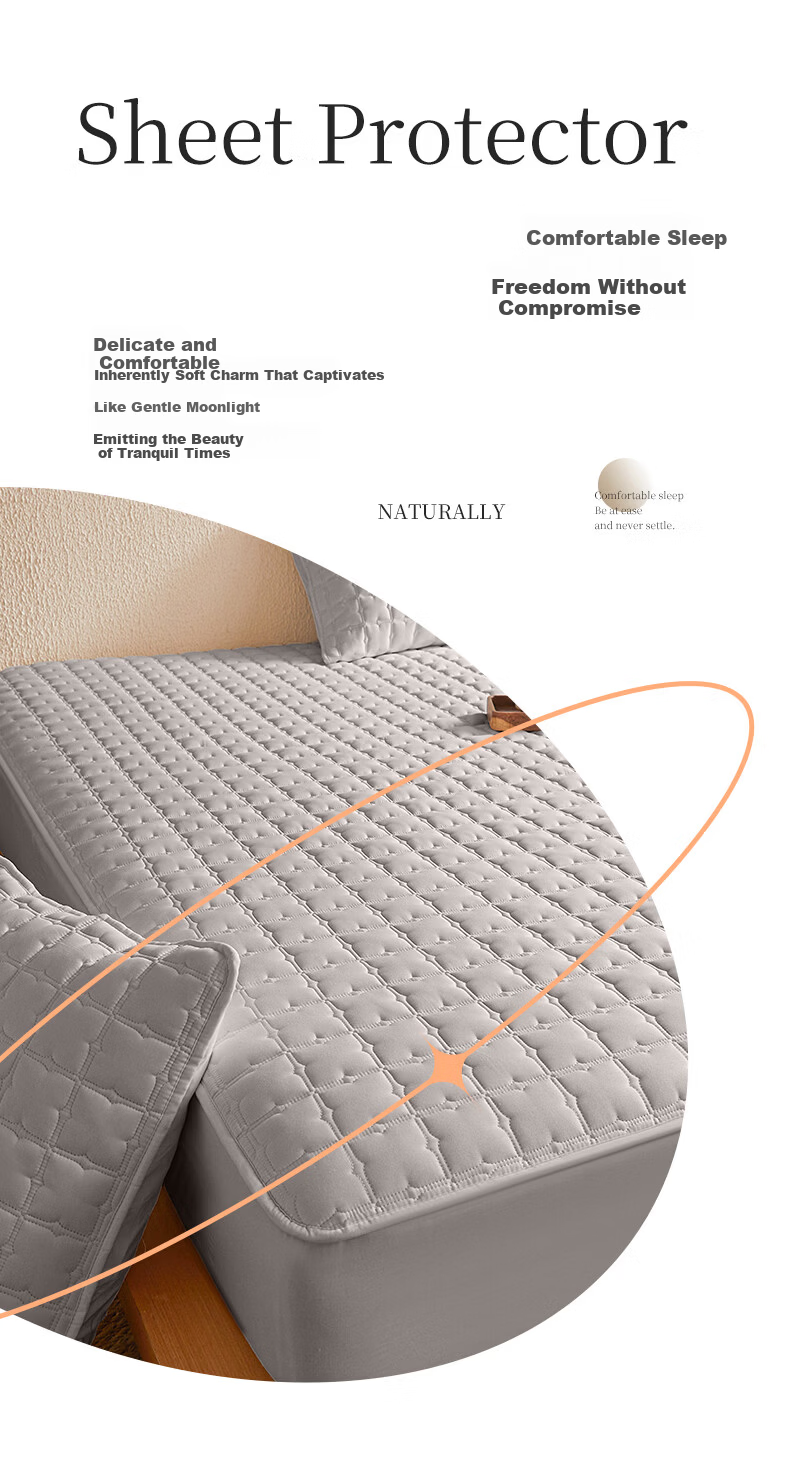 Grace Antibacterial Quilted Washable Thickened Fitted Sheet Mattress Protector Dark Gray 1.8m 2