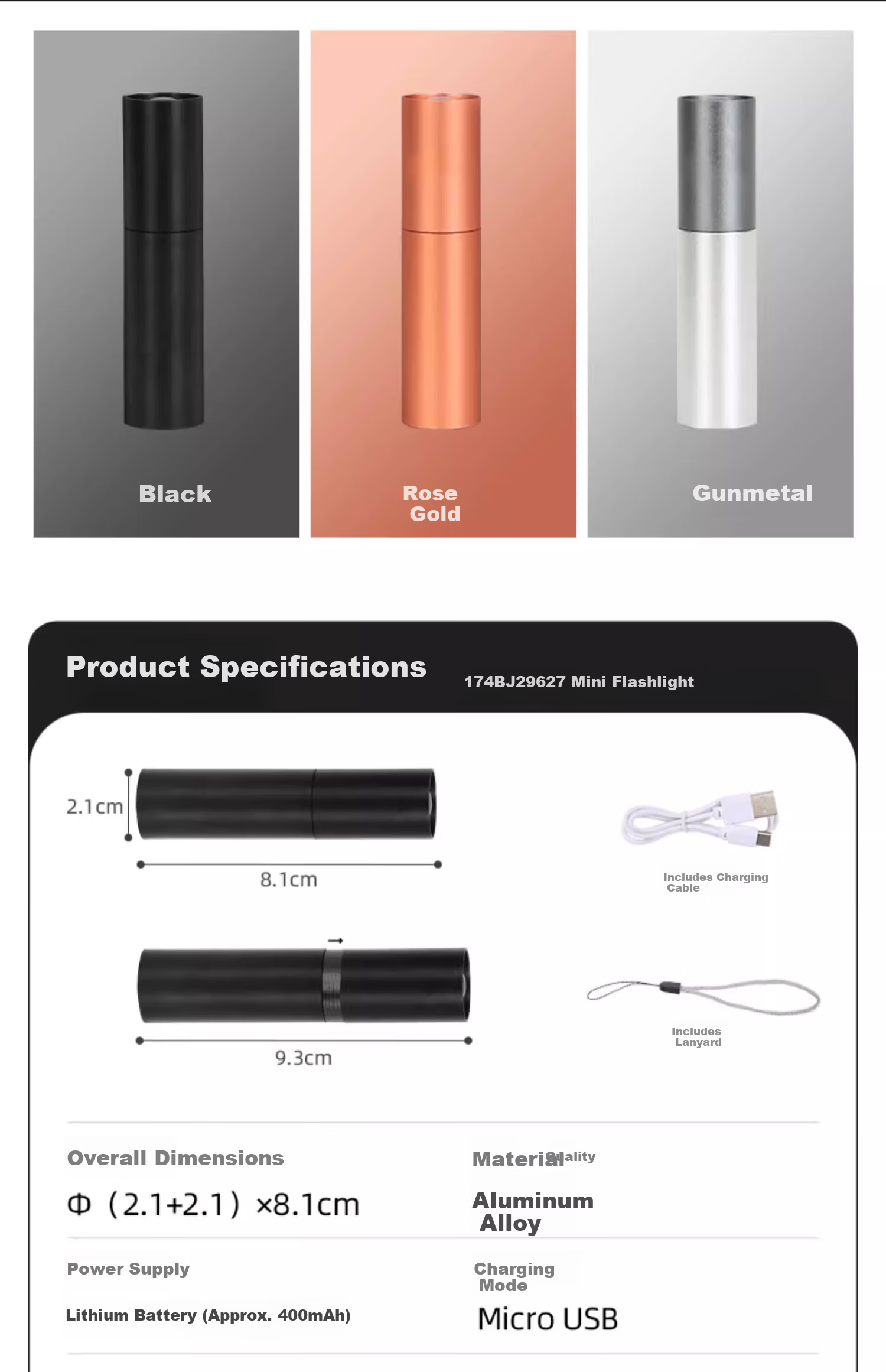 CAMELJEANS Mini Portable Flashlight, High Brightness, for Outdoor And Home Use, Rechargeable, Children's Model, 174BJ29627 18