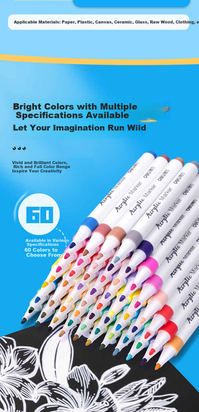 Deli 36 Colors PP Box Fine Round Acrylic Marker Watercolor Pen Painting Art Supplies New Year Tree Children's Birthday (Mixed) (36 Colors/Box) HM108-36 Art Education 2