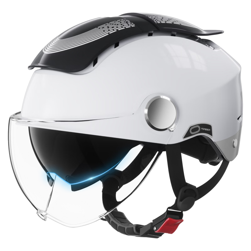 FOREVER Dual-Opening Sunroof Electric Motorcycle Helmet, 3C Certified, for Men And Women, Summer Sun Protection, Breathable Double Visor, Ventilated Half Helmet, Zero-Feel Sunroof, All-Season Safety Helmet, 966 Moonlight White High-Definition Short Visor