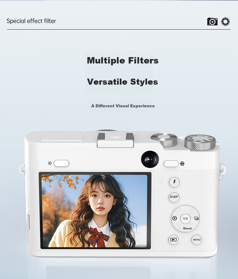 SONGDIAN Digital Camera Front and Rear Dual 5K Vlog 3X Optical Zoom Mirrorless Portable Student Camera DC205X Black 128GB Memory 7