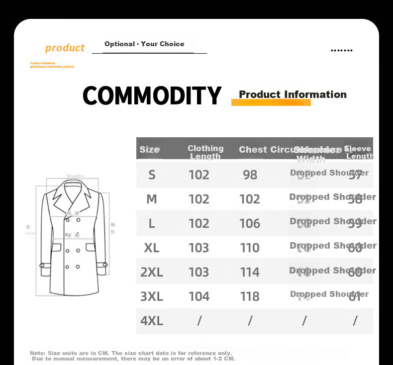 ROMON Men's Mid-Length Woolen Coat Autumn Winter Business Casual Warm Woolen Overcoat 1929 Black XL 4