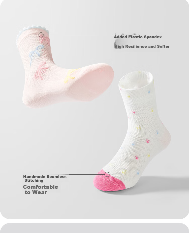 Balabala Kids Summer Mesh Breathable Short Socks for Boys and Girls, Soft and Elastic Daily Wear, Pack of 5 4