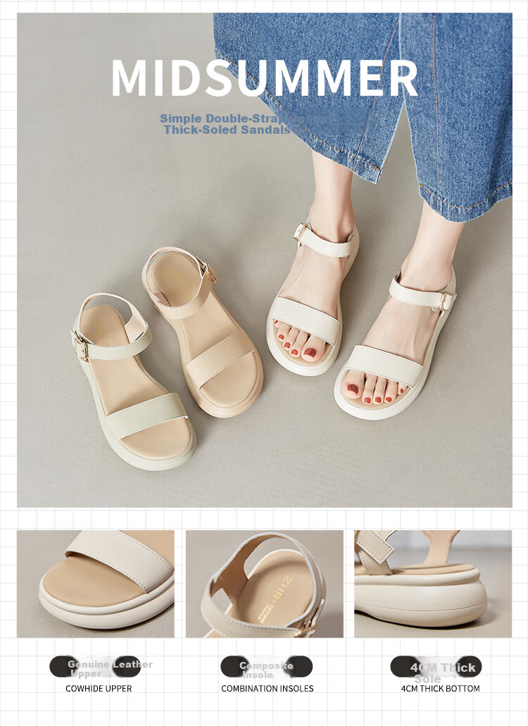 ZHR Women's Summer Sandals 2026 New Thick Sole One-Strap Beach Roman Slippers M561 Apricot Size 35 2