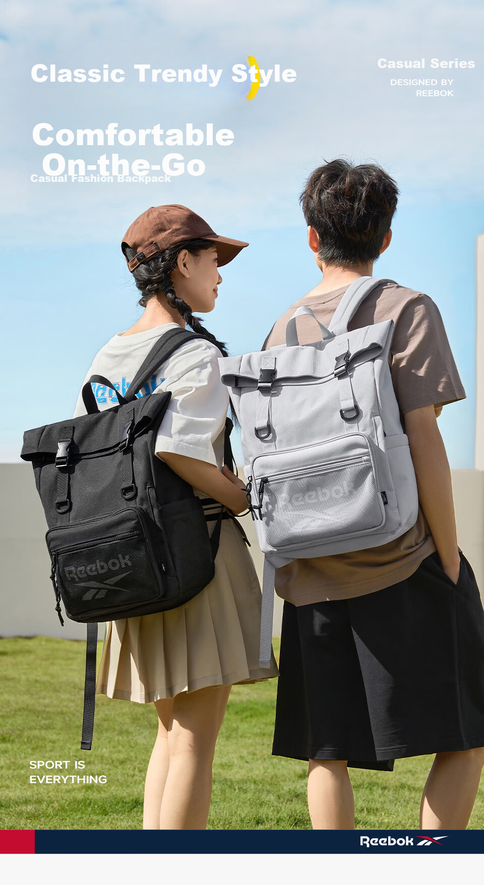 Reebok Men's Large Capacity Sports Backpack 2026 New Expandable High School College Student Bag Women Obsidian Black 1