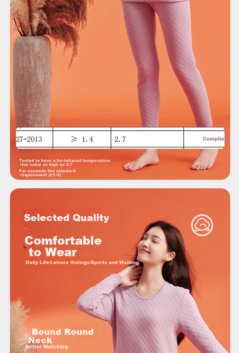 Yiershuang Ai Grass Self-Heating Three-Layer Thickened 100% Cotton Thermal Underwear Set for Women 7A Antibacterial Autumn Top and Bottom 5