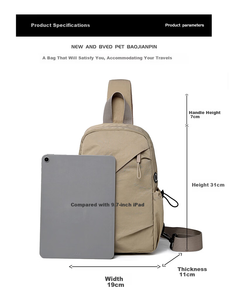 JEVI Men's Chest Bag Casual Water-Resistant Oxford Cloth Crossbody Shoulder Bag Korean Style Trendy Front Chest Bag 14